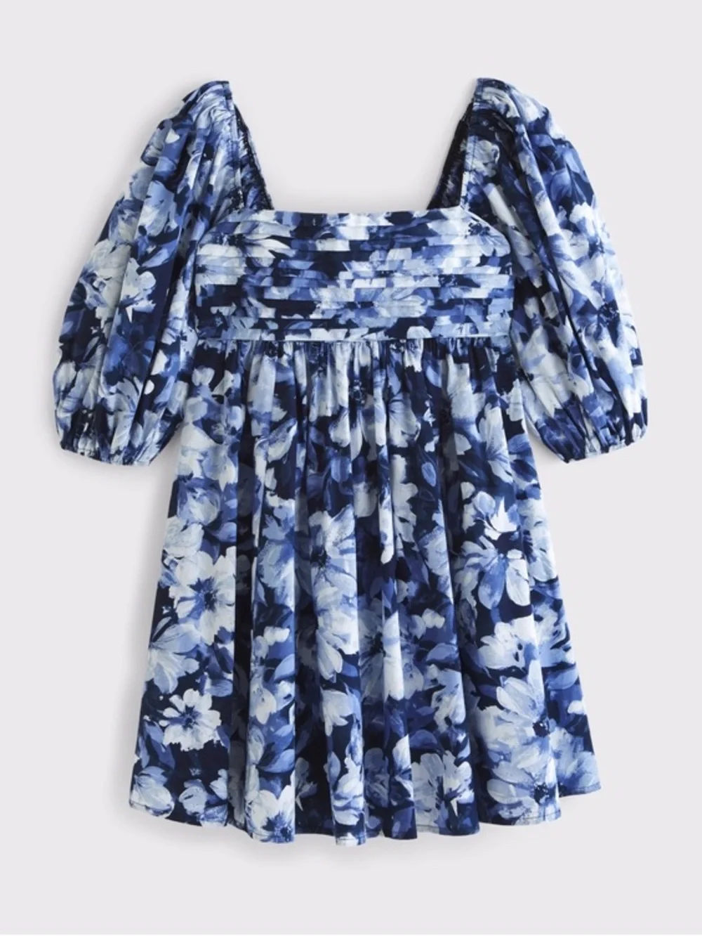 Abercrombie & Fitch Blue Linen Blend Floral Puff-Sleeve Emerson Dress Sz. L - Picture 5 of 14